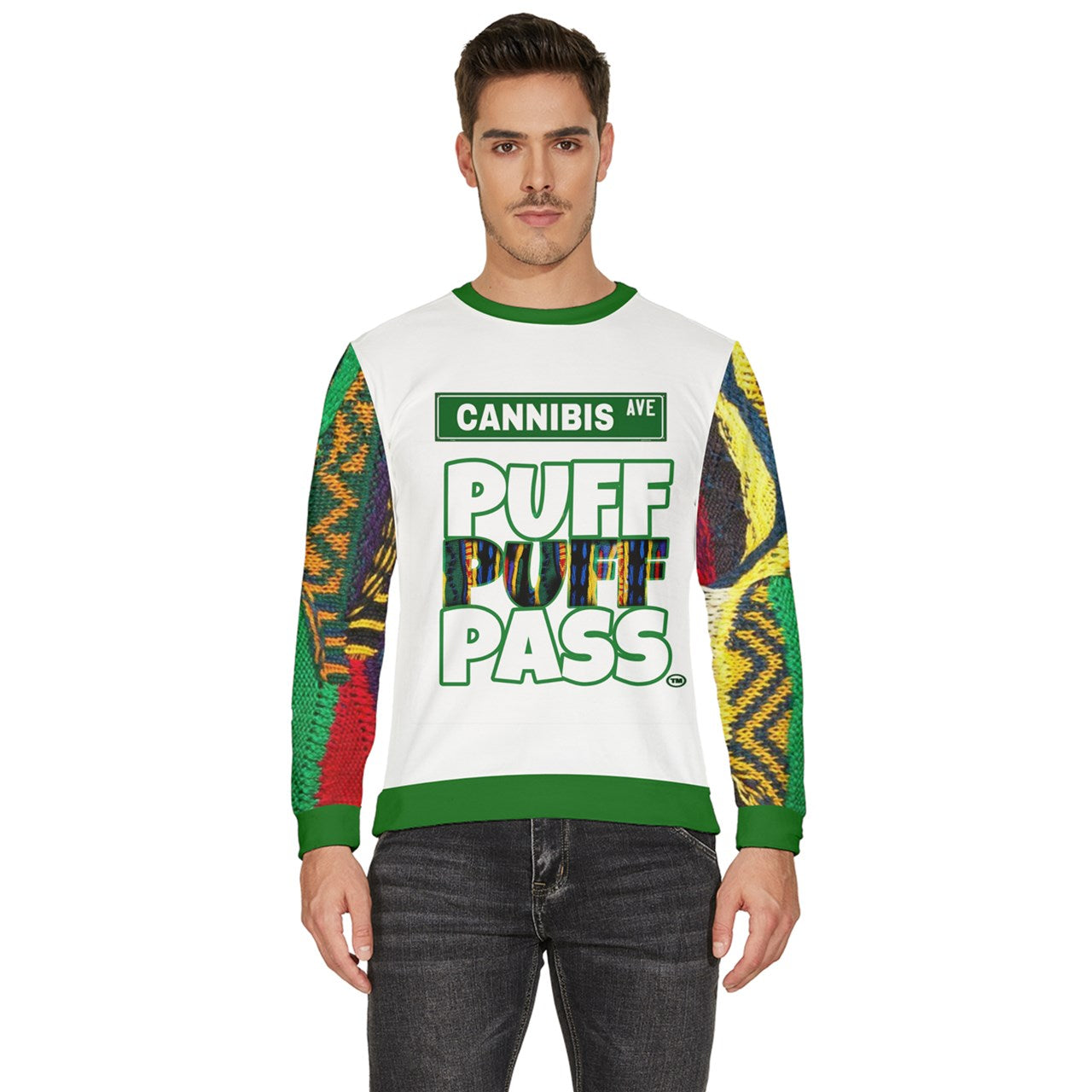 Puff Puff Pass Green Multicolored Fleece Sweatshirt