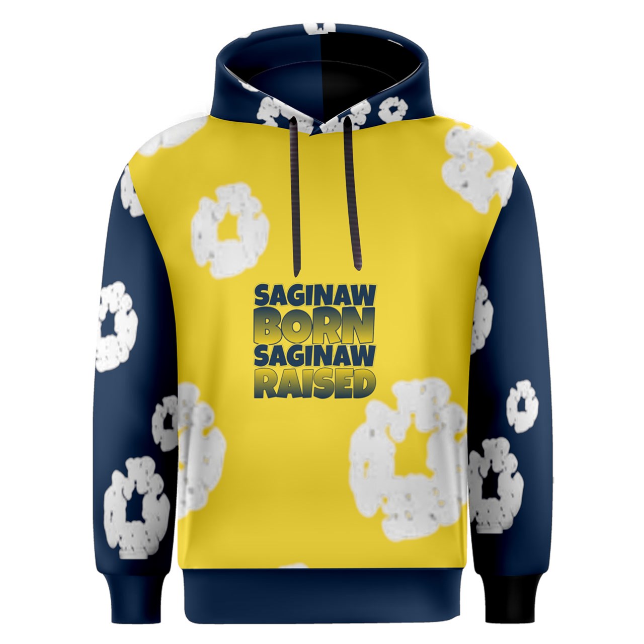 Tears Of Cotton Saginaw Born & Raised Blue And Gold Overhead Hoodie