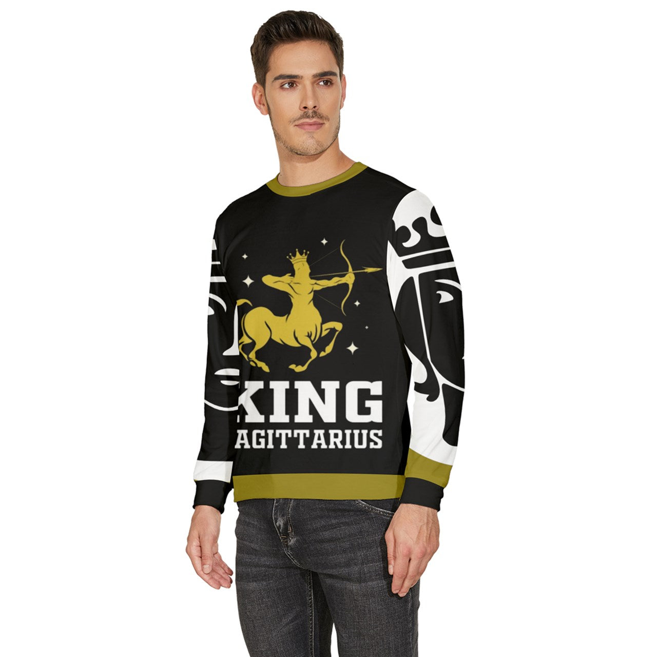 Custom DtheRebel Sagittarius Black & Gold Men's Valure Sweatshirt