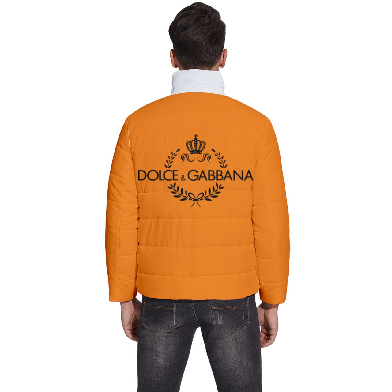 Custom DtheRebel Dolce & Gabbana Orange & White Men's Puffer Bubble Jacket Coat