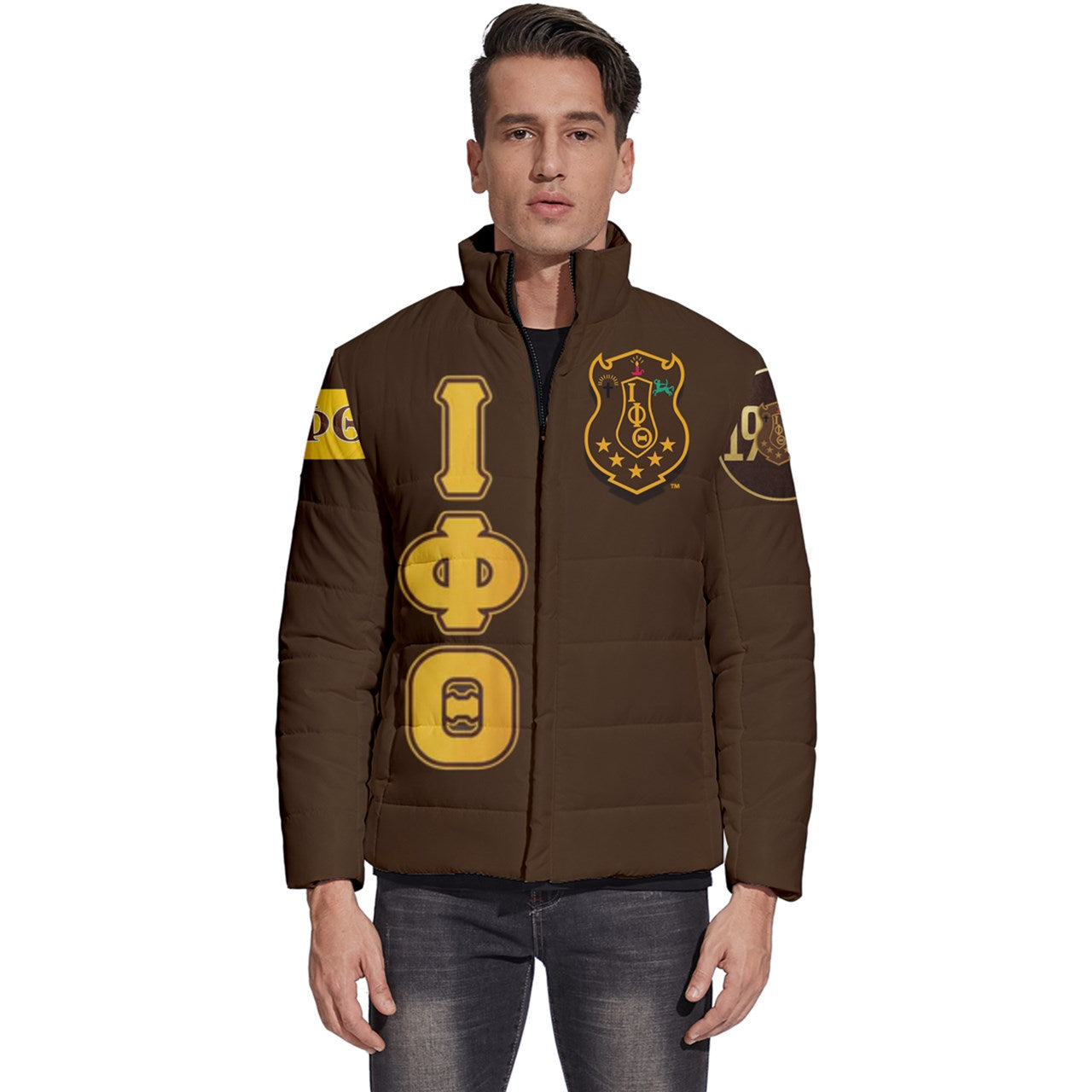 Ow Ow Iota phi Theta Dark Brown Puffer Bubble Jacket