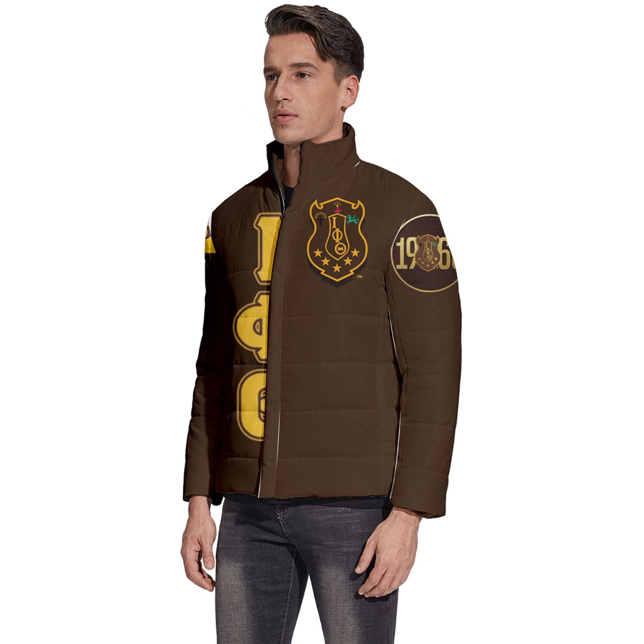 Ow Ow Iota phi Theta Dark Brown Puffer Bubble Jacket