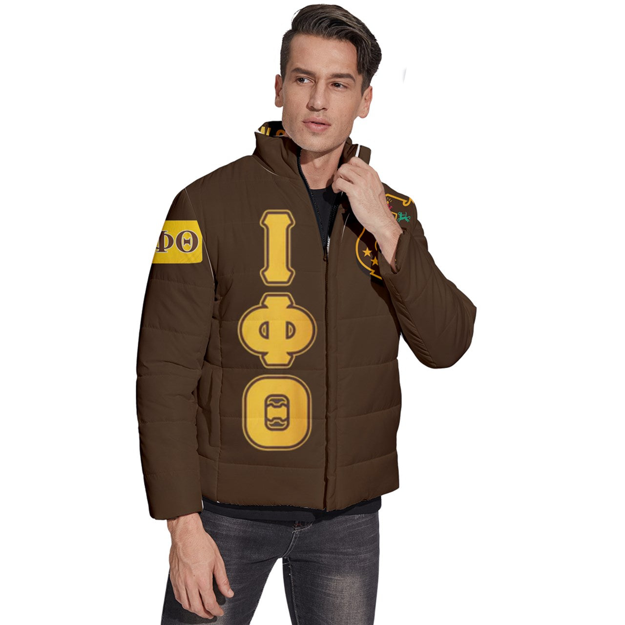 Ow Ow Iota phi Theta Dark Brown Puffer Bubble Jacket