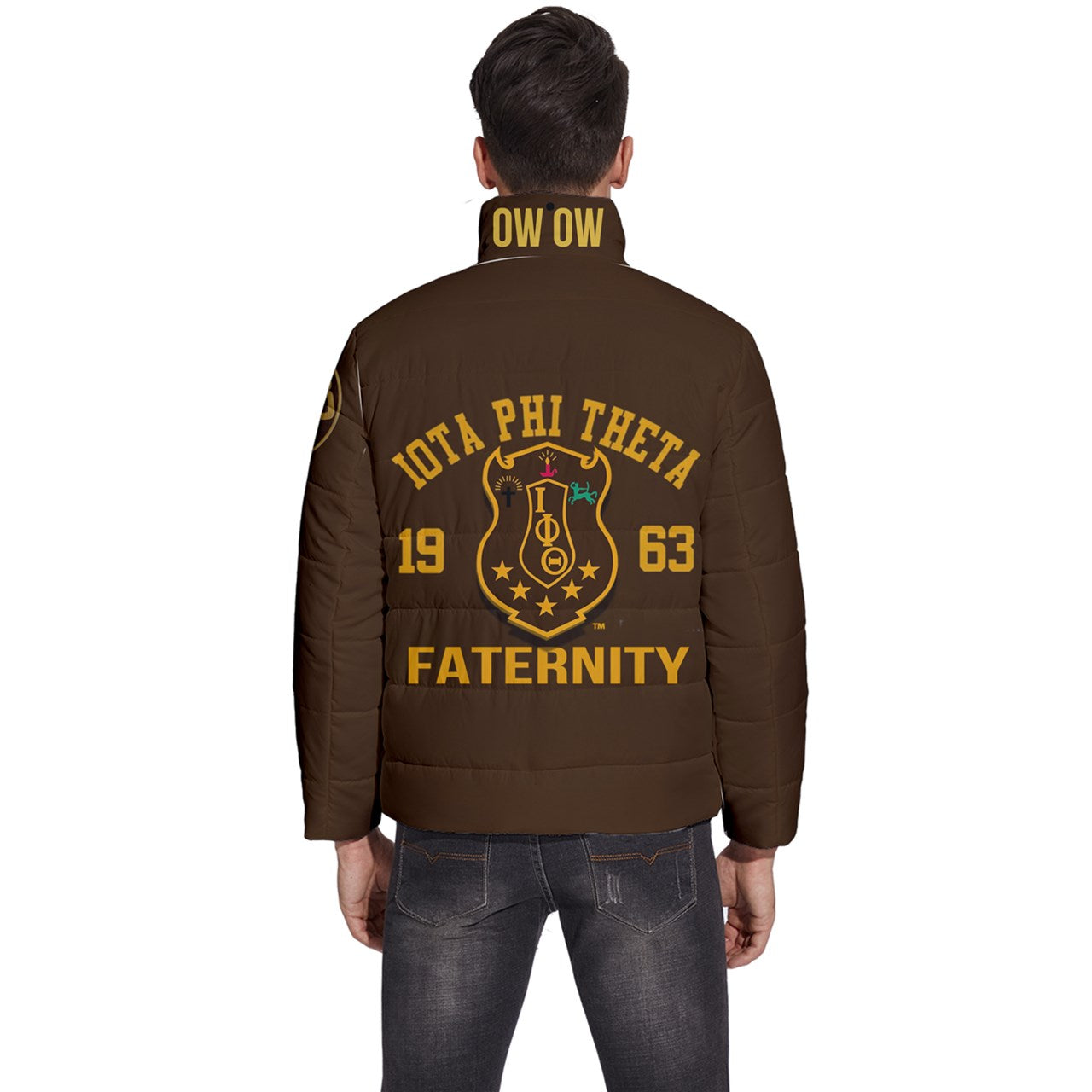 Ow Ow Iota phi Theta Dark Brown Puffer Bubble Jacket